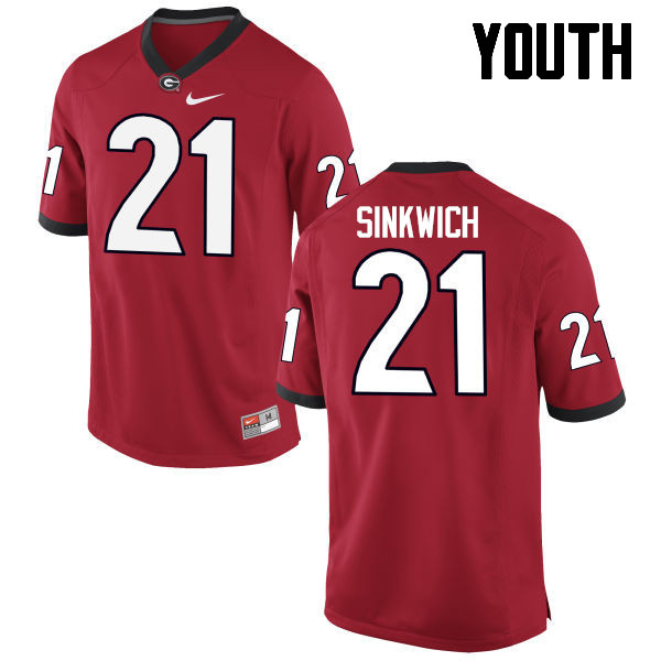 Youth Georgia Bulldogs #21 Frank Sinkwich College Football Jerseys-Red